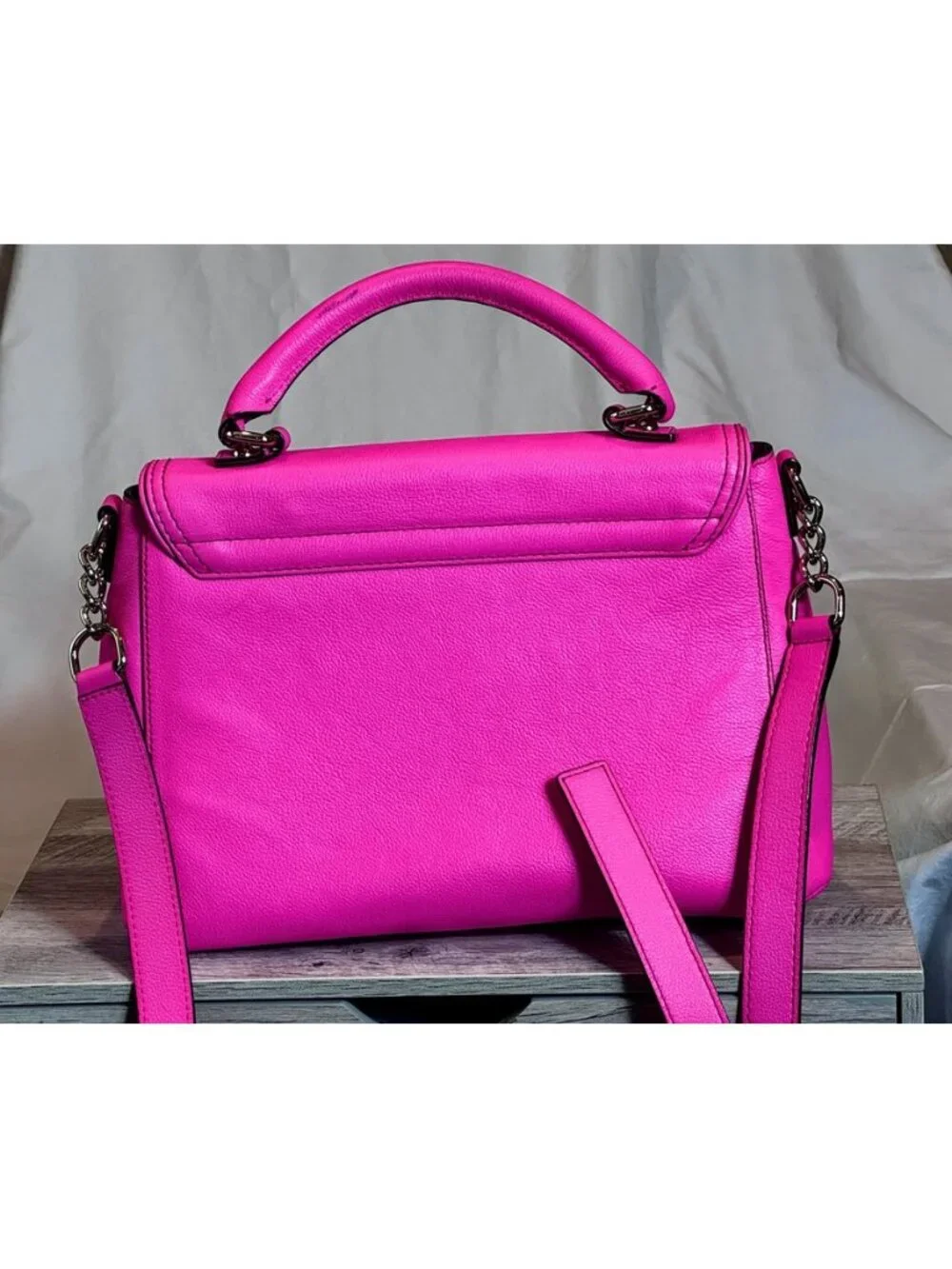 Kate Spade Hot Pink Pebbled Leather Satchel Top Handle Crossbody Bag
